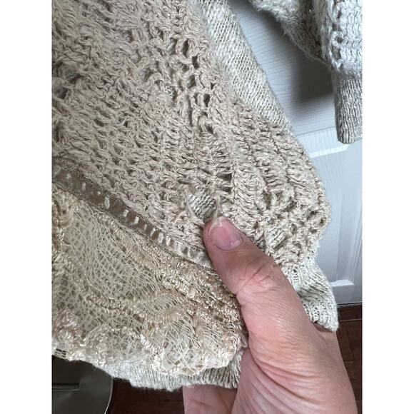 Vintage Crochet Floral Beaded Wearable Art Beige Earth Tones Sweater Medium - Picture 8 of 8